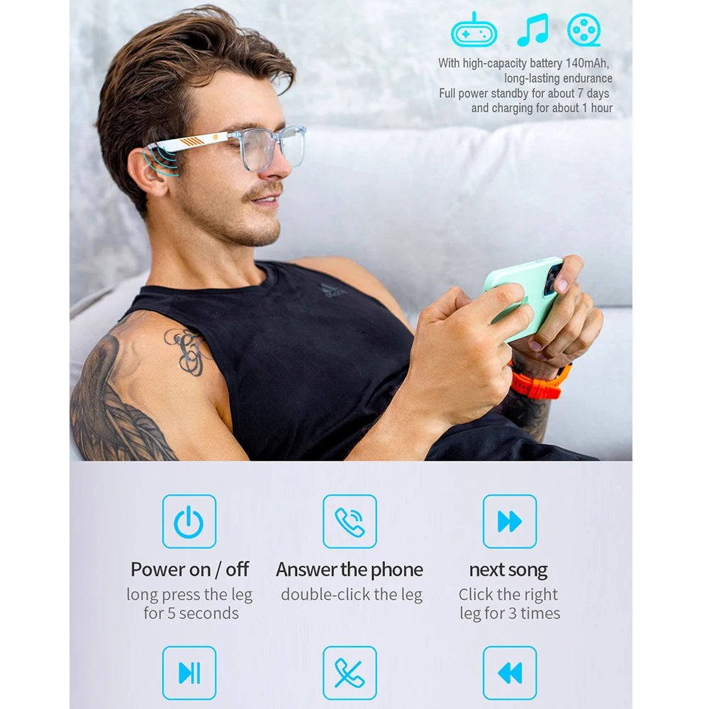 Wireless Bluetooth 5.0 Sunglasses Headphones - Enjoy Music Wirelessly Hands-Free Calling Music Eyeglasses